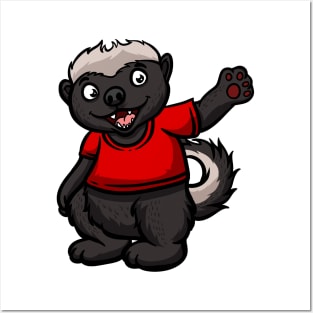 Cute Anthropomorphic Human-like Cartoon Character Honey Badger in Clothes Posters and Art